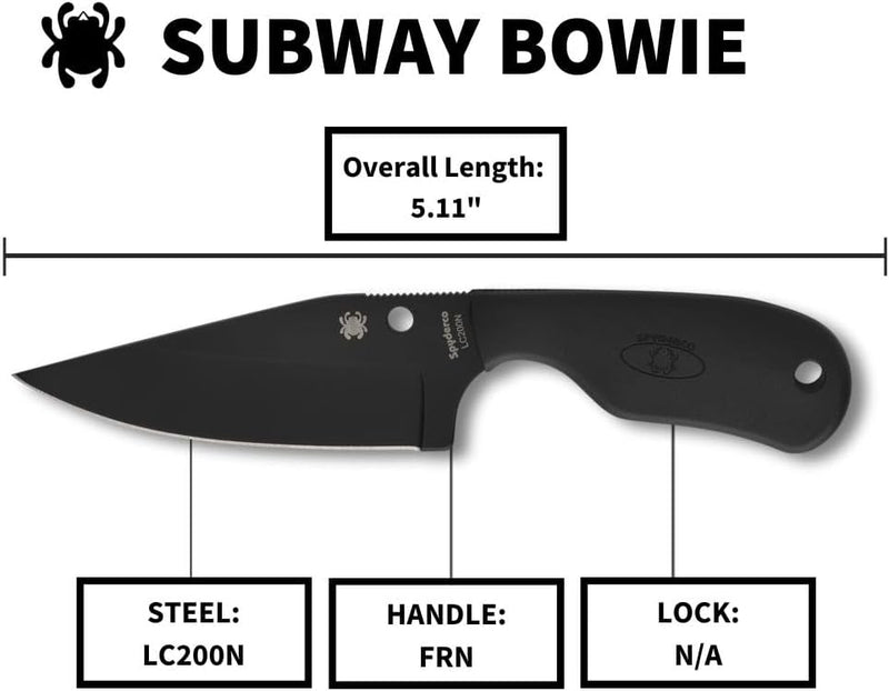 Spyderco Subway Bowie Plain Edge 2.8" Black Fixed Blade Pocket Knife (FB48PBBK)