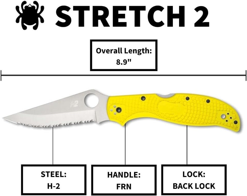 Spyderco Stretch 2 XL Lightweight Salt 3.99" Serrated Edge Folding Pocket Knife (C258SYL)