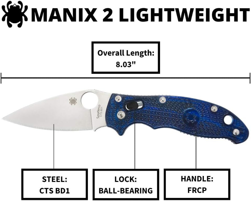 Spyderco Manix 2 Lightweight FRCP Blue 3.37" Plain Edge Folding Pocket Knife (C101PBL2)