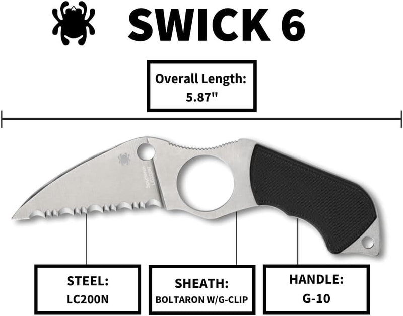 Spyderco Swick 6 Small 2.73" Wharncliffe Serrated Edge Fixed Pocket Knife (FB14S6)