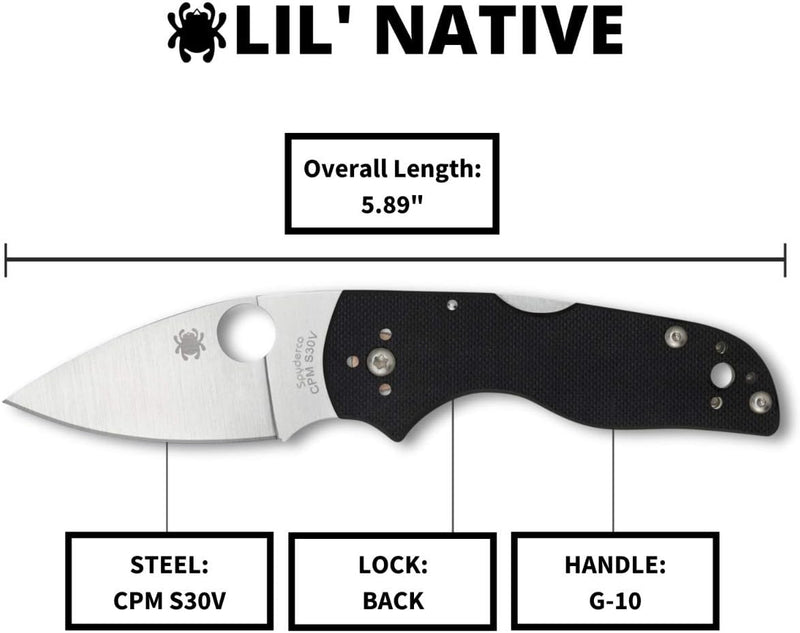 Spyderco Lil' Native G-10 Black Mid Back Lock 2.42" Plain Edge Folding Pocket Knife (C230MBGP)