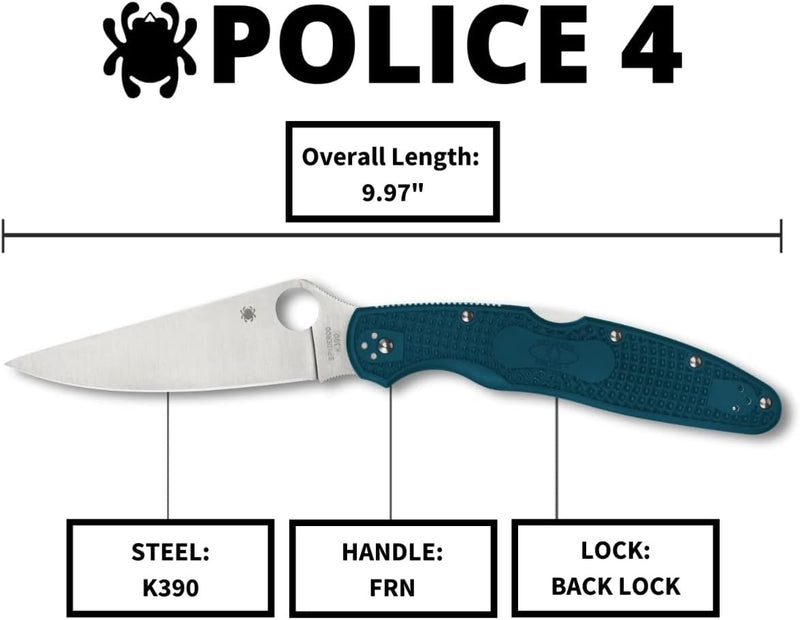 Spyderco Police 4 Lightweight K390 4.38" Plain Edge Folding Pocket Knife (C07FP4K390)