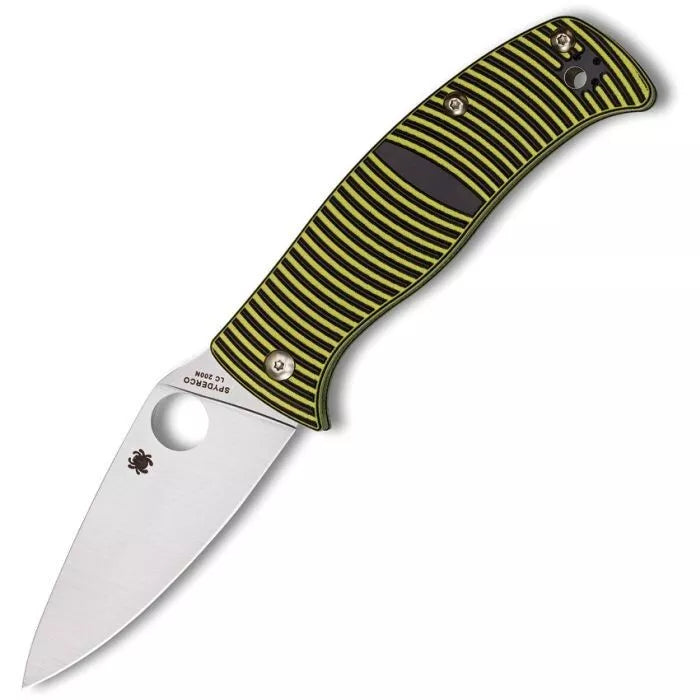 Spyderco Caribbean G-10 Black/Yellow Leaf 3.7" Plain Edge Folding Pocket Knife (C217GP)