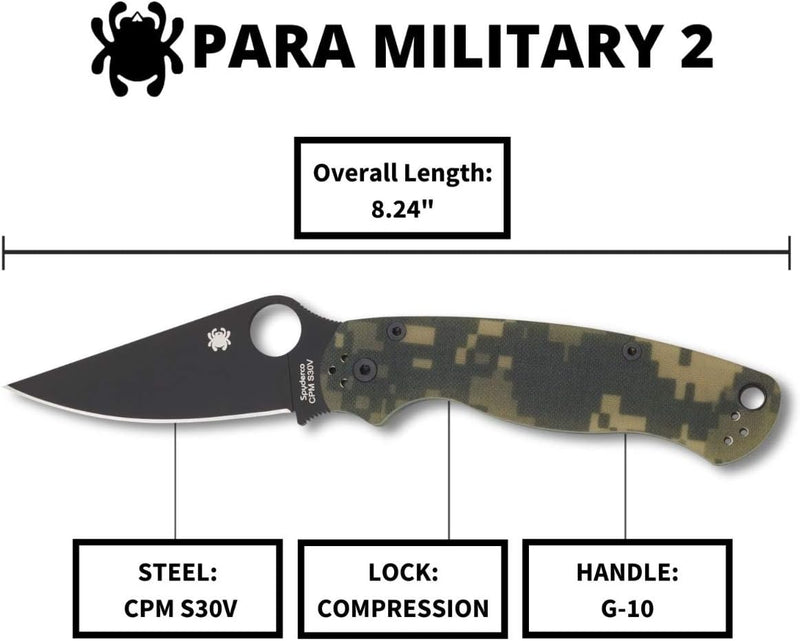 Spyderco ParaMilitary 2 G-1 3.45" Black Blade Plain Edge Folding Pocket Knife (C81GPCMOBK2)