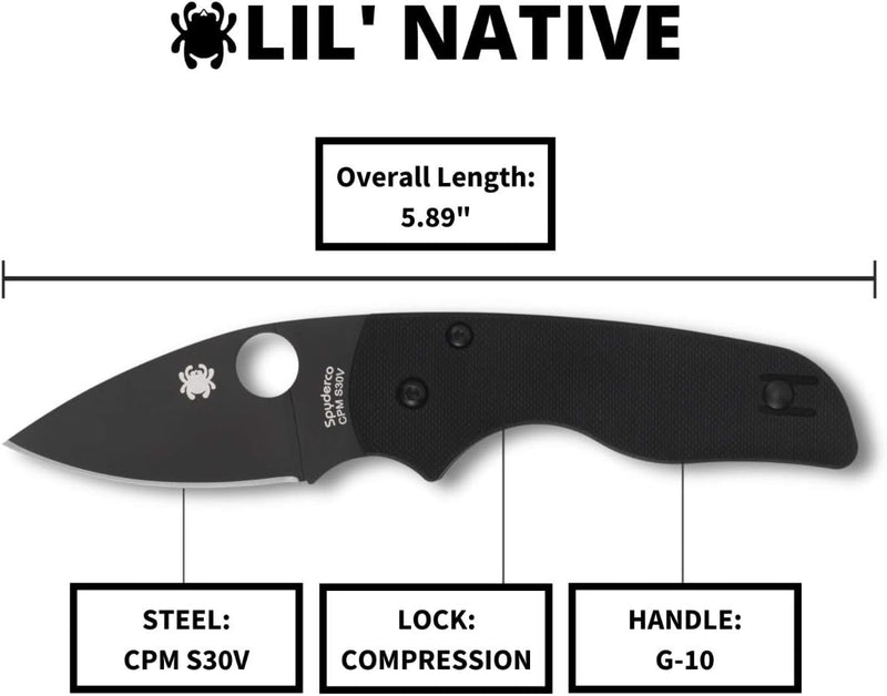 Spyderco Lil' Native G-10 Black 2.42" Plain Edge Folding Pocket Knife (C230GPBBK)