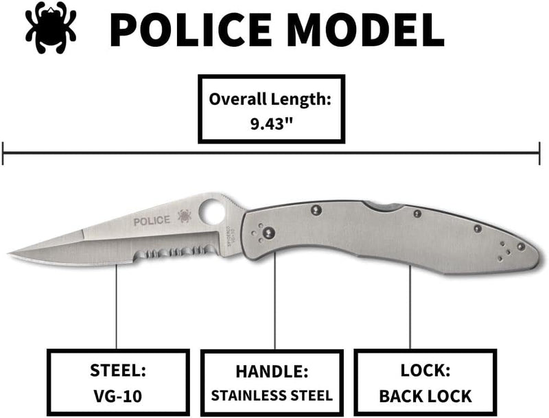 Spyderco Police Model 4.2" Serrated Edge Stainless Folding Pocket Knife (C07PS)