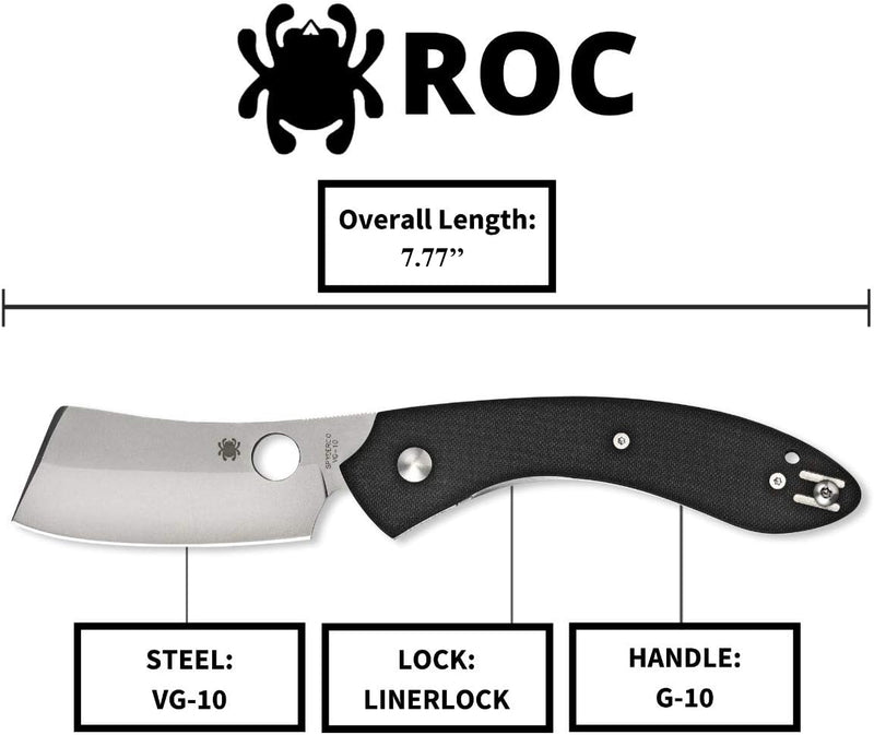 Spyderco ROC Clipit G-10 Black 3.1" Plain Edge Folding Pocket Knife (C177GP)