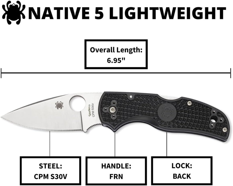 Spyderco Native 5 FRN Black Lightweight CombinationEdge Folding 2.95" Pocket Knife (C41PSBK5)