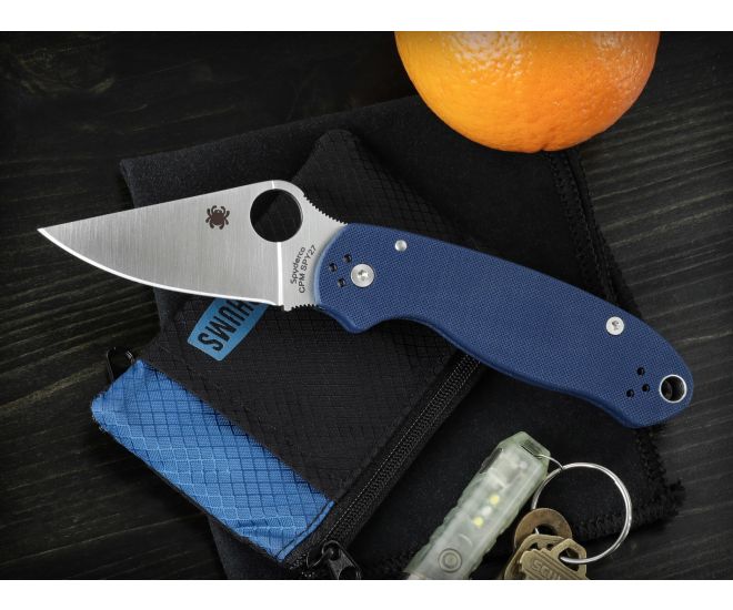 Spyderco Para 3 Plain Edge 2.93" Cobalt Blue G-10 CPM SPY27 Folding Pocket Knife (C223GPCBL)