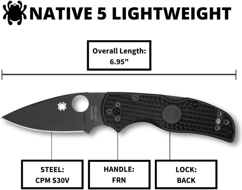 Spyderco Native 5 FRN Black 2.95" Plain Edge Folding Pocket Knife (C41PBBK5)