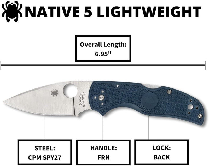 Spyderco Native 5 FRN CPM 2.95" Plain Edge Folding Pocket Knife (C41PCBL5)