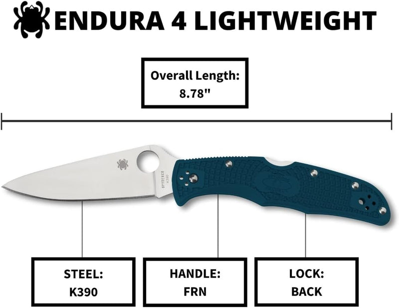 Spyderco Endura 4 FRN K390 Dark Cyan 3.8" Plain Edge Folding Pocket Knife (C10FPK390)