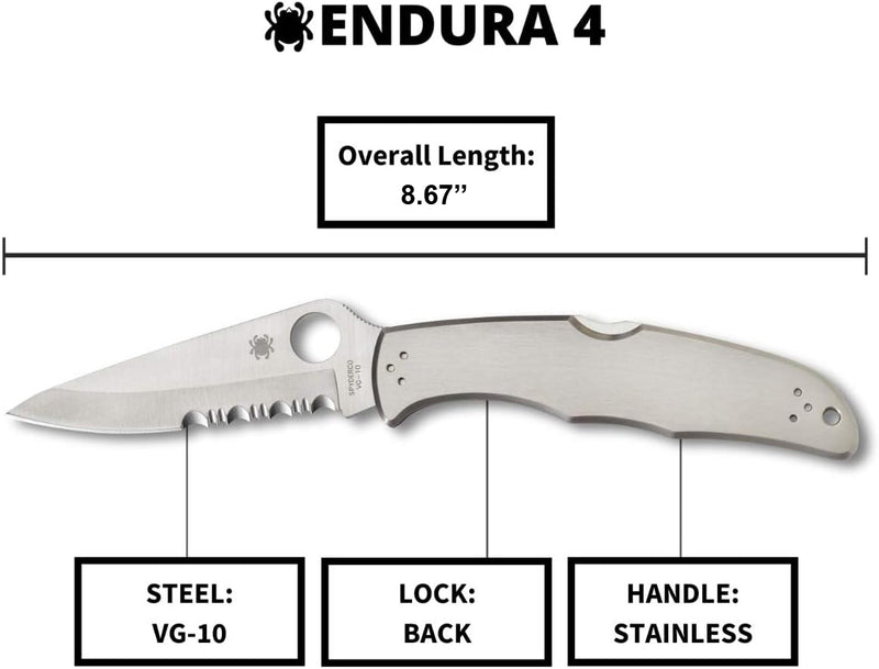 Spyderco Endura 4 Combination Edge 3.82" Folding Pocket Knife (C10PS)