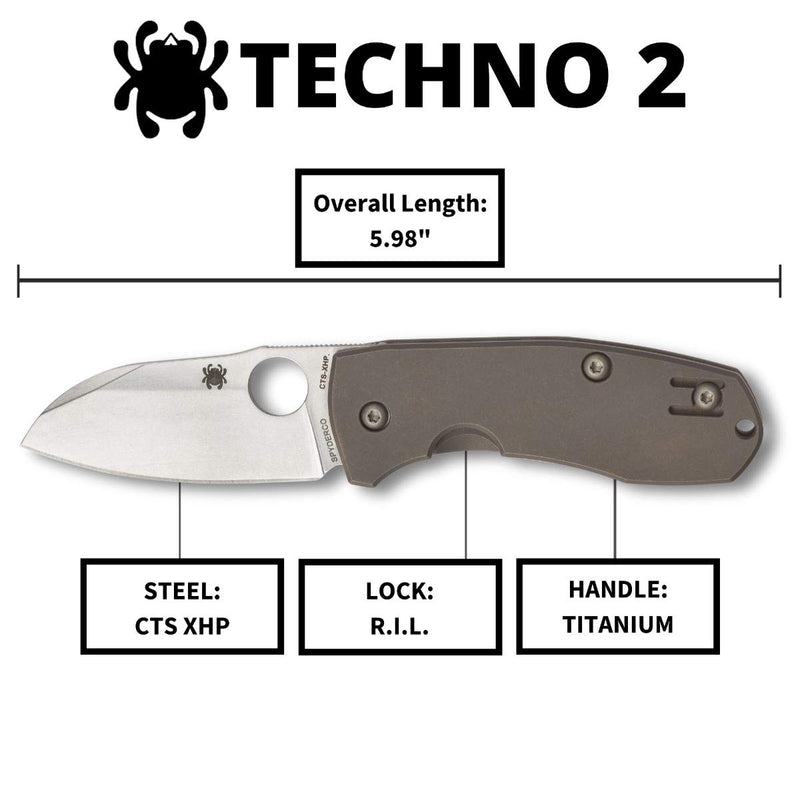 Spyderco Techno 2 Plain Edge 2.52" Folding Pocket Knife (C158TIP2)