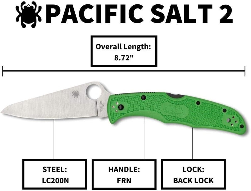 Spyderco Pacific Salt 2 FRN Green 3.78" Plain Edge Folding Pocket Knife (C91FPGR2)