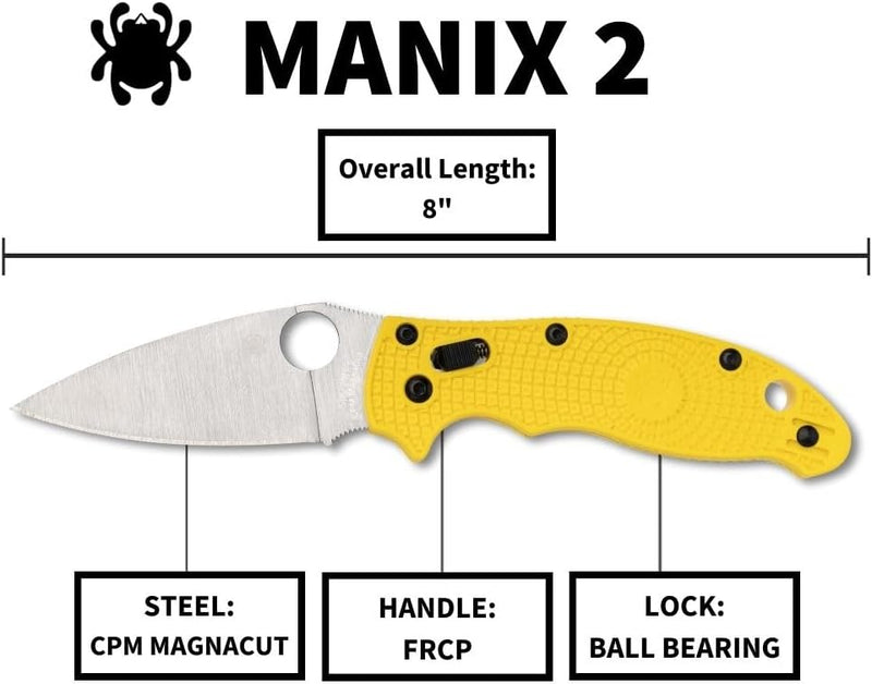 Spyderco Manix 2 Lightweight Salt CPM MagnaCut 3.37" Plain Edge Folding Pocket Knife (C101PYL2)