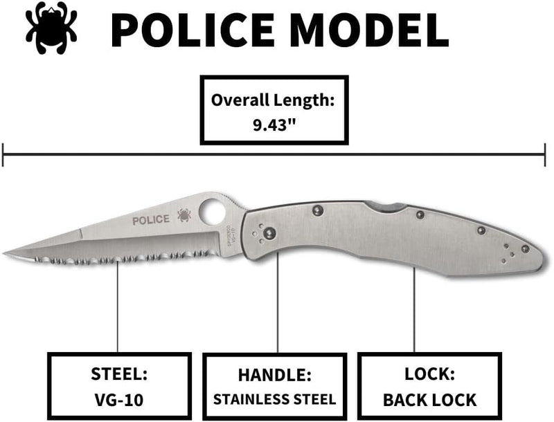 Spyderco PoliceModel 4.2" Serrated Edge Folding Pocket Knife (C07S)