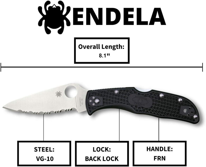 Spyderco Endela Lightweight Black FRN 3.41" Serrated Edge Folding Pocket Knife (C243SBK)