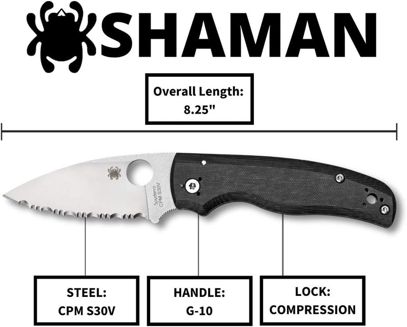 Spyderco Shaman 3.58" Serrated Edge Folding Pocket Knife (C229GS)