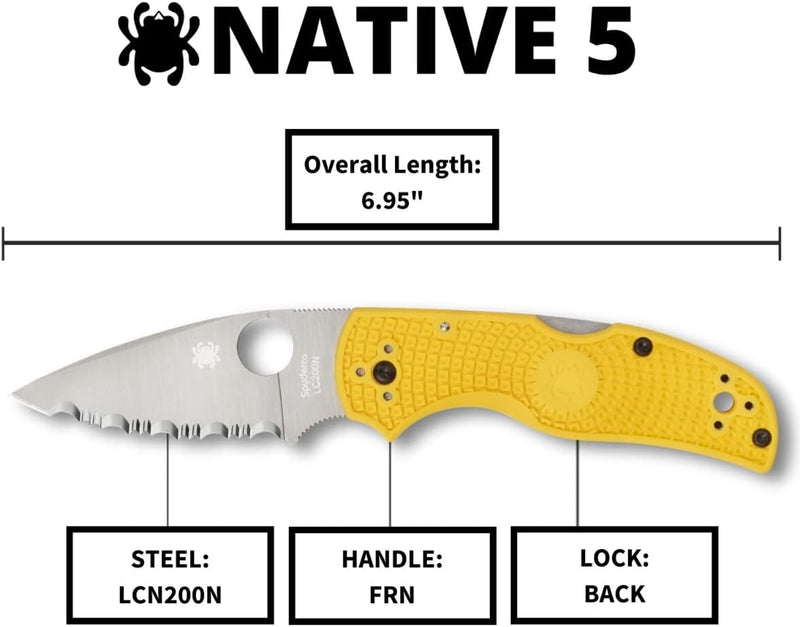 Spyderco Native 5 Salt Yellow FRN Handle 2.95" SpyderEdge Folding Pocket Knife (C41SYL5)