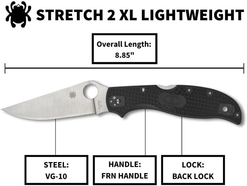 Spyderco Stretch 2 XL Lightweight 3.99" Plain Edge Folding Pocket Knife (C258PBK)