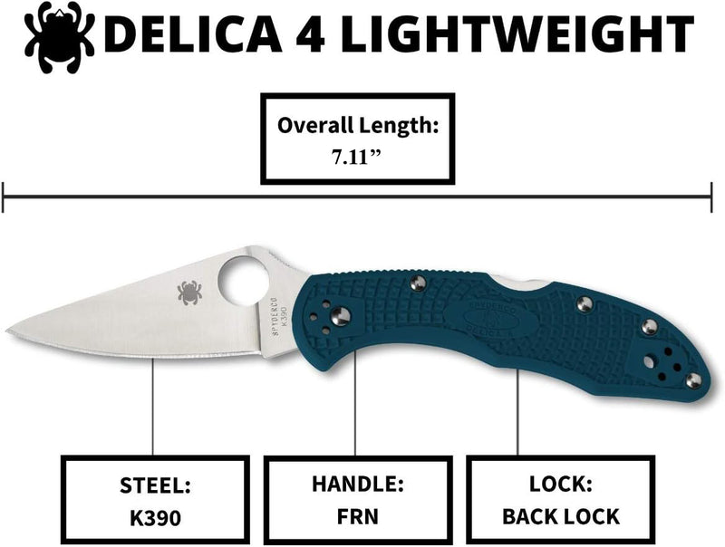 Spyderco Delica 4 Plain Edge 2.89" Dark Cyan Blue Folding Pocket Knife (C11FPK390)