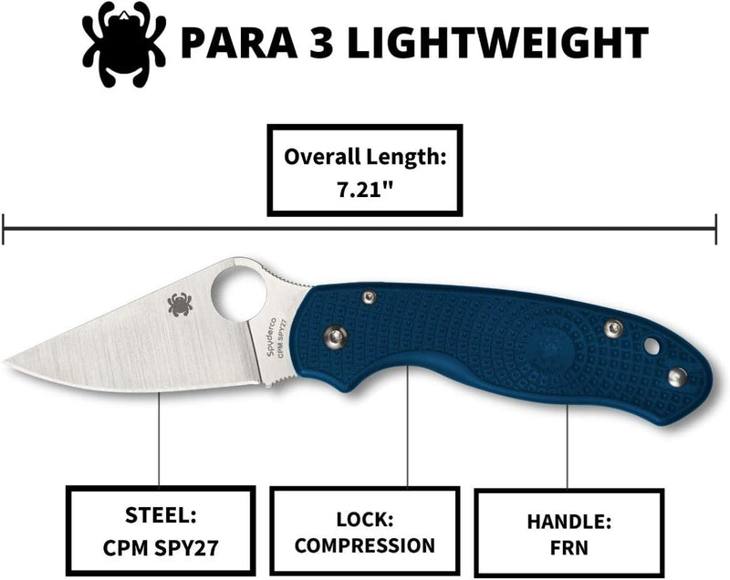 Spyderco Para 3 Lightweight CPM SPY27 2.93" Plain Edge Folding Pocket Knife (C223PCBL)