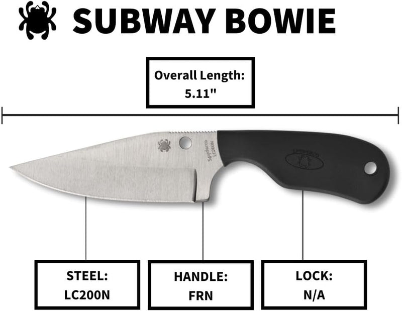 Spyderco Subway Bowie Plain Edge 2.8" Fixed Blade Pocket Knife (FB48PBK)