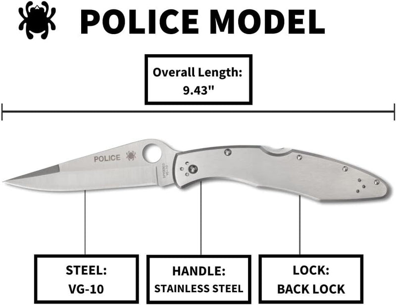 Spyderco Police Model 4.2" Plain Edge Folding Pocket Knife (C07P)