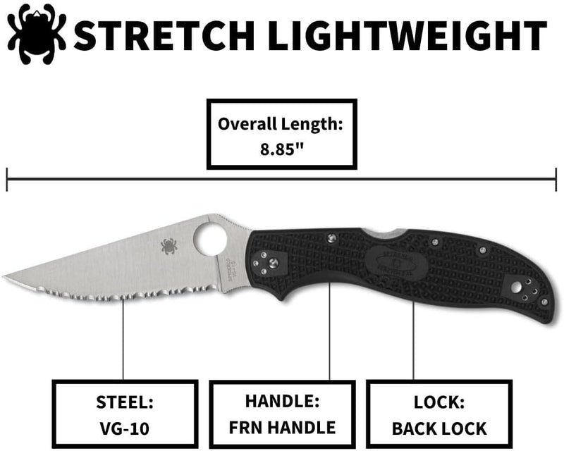 Spyderco Stretch 2 XL Lightweight 3.99" SpyderEdge Folding Pocket Knife (C258SBK)