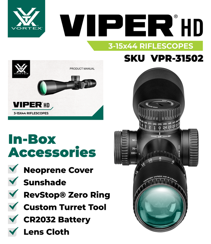 Vortex Optics Viper HD 3-15x44 SFP VMR-3 (MOA) 30mm Tube Riflescope (VPR-31502)