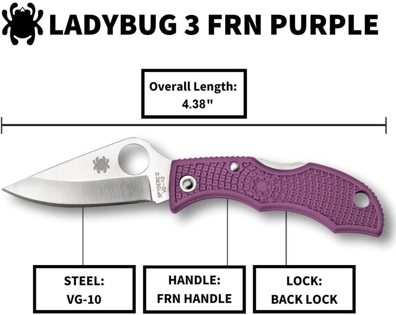 Spyderco Ladybug 3 Lightweight Purple FRN 1.9" VG-10 Plain Edge Folding Pocket Knife (LPRP3)