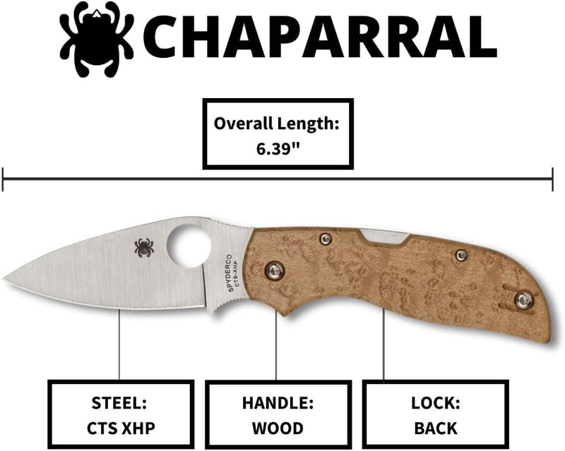 Spyderco Chaparral Birdseye Maple 2.8" Plain Edge Folding Pocket Knife (C152WDP)