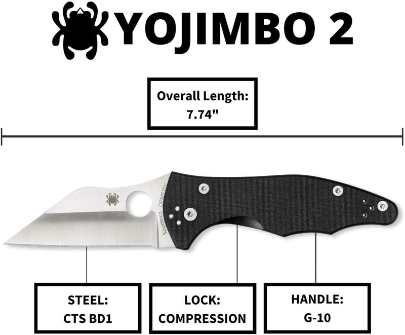 Spyderco Yojimbo 2 Plain Edge 3.2" Folding Pocket Knife (C85GP2)