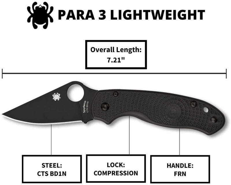 Spyderco Para 3 Lightweigh Black Blade 2.93" Plain Edge Folding Pocket Knife (C223PBBK)