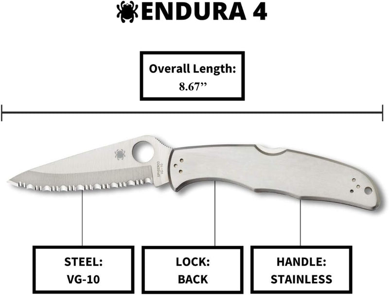 Spyderco Endura 4 Serrated Edge 3.82" Folding Pocket Knife (C10S)