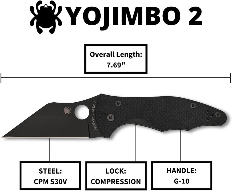 Spyderco Yojimbo 2 Black Blade 3.2" Plain Edge Folding Pocket Knife (C85GPBBK2)