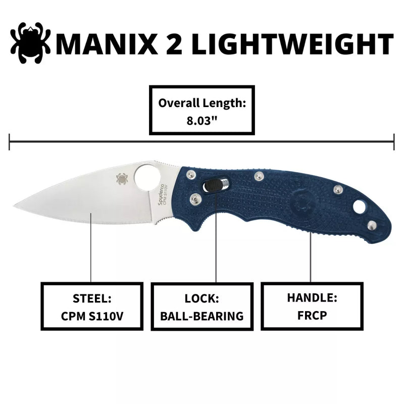 Spyderco Manix 2 Lightweight FRCP Dark Blue CMP S110V 3.37" Folding Pocket Knife