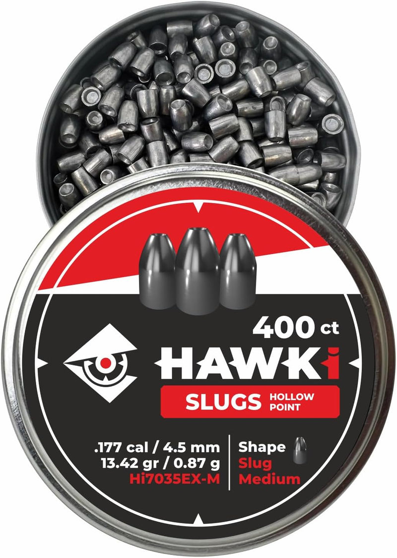 Hawki Airgun Pellets Slug Medium Holow Point .177 Cal / 4.5mm Caliber (13.42 gr/0.87 g) 400 ct (Hi7035EX-M)