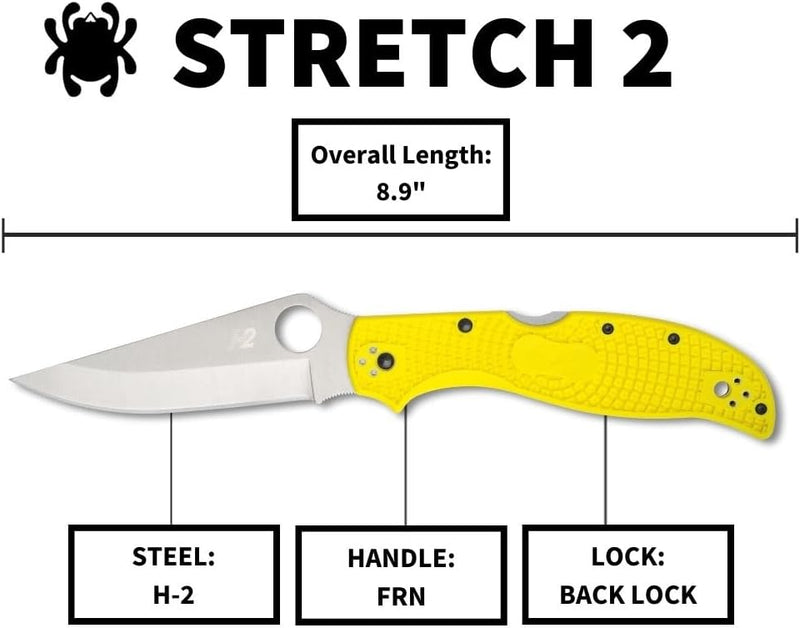 Spyderco Stretch 2 XL Lightweight Salt 3.99" Plain Edge Folding Pocket Knife (C258PYL)