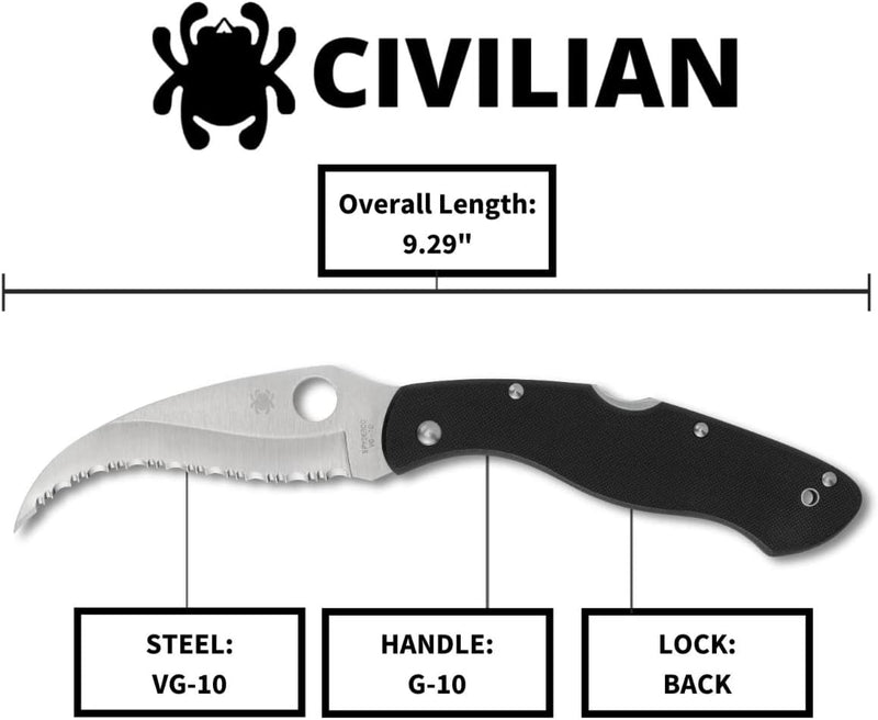 Spyderco Civilian Clipit Black G-10 4.09" SpyderEdge Folding Pocket Knife (C12GS)