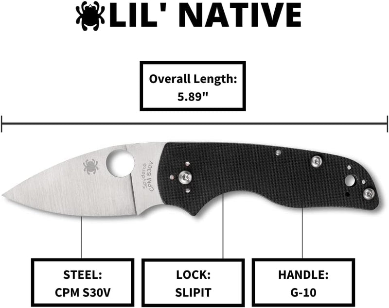 Spyderco Lil' Native G-10 Slipit 2.42" Plain Edge Folding Pocket Knife (C230NLGP)