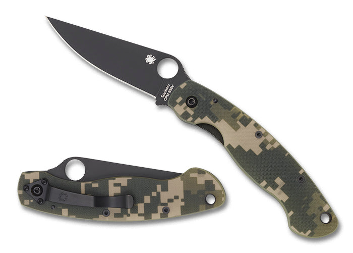 Spyderco MilitaryModel G-10 Camo/Black Blade 4" Plain Edge Folding Pocket Knife (C36GPCMOBK)