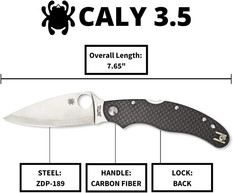 Spyderco Caly 3.5 Carbon Fiber ZDP-189 3.4" Plain Edge Folding Pocket Knife (C144CFPE)