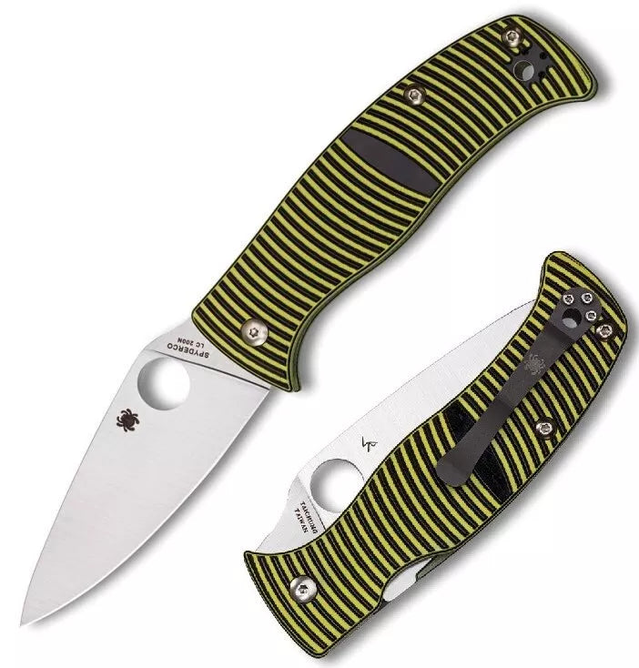 Spyderco Caribbean G-10 Black/Yellow Leaf 3.7" Plain Edge Folding Pocket Knife (C217GP)