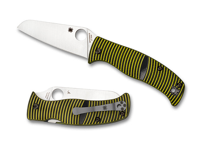 Spyderco Caribbean G-10 Black/Yellow Sheepfoot Plain 3.7" Folding Pocket Knife (C217GPSF)