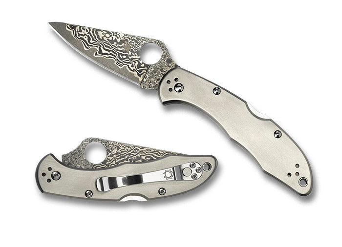 Spyderco Delica 4 Titanium / Damascau VG-10 2.9" Plain Edge Folding Pocket Knife (C11TIPD)