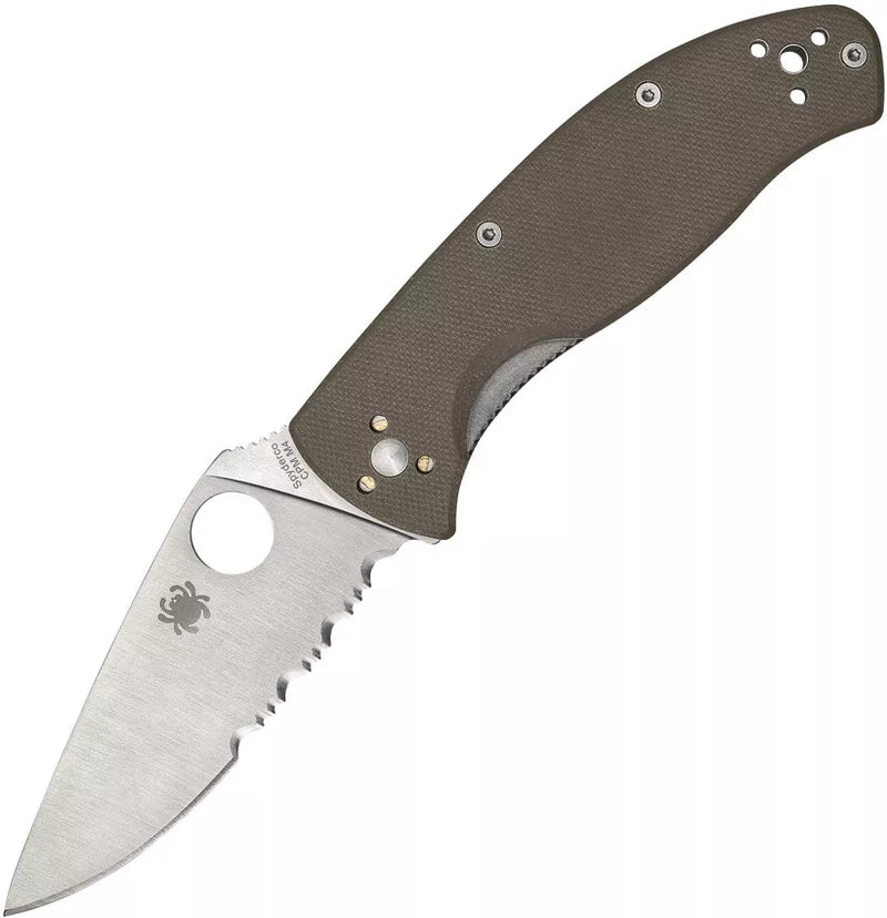 Spyderco Tenacious Brown 3.35" Partially Serrated G-10 CPM M4 Folding Pocket Knife (C122GBNM4PS)