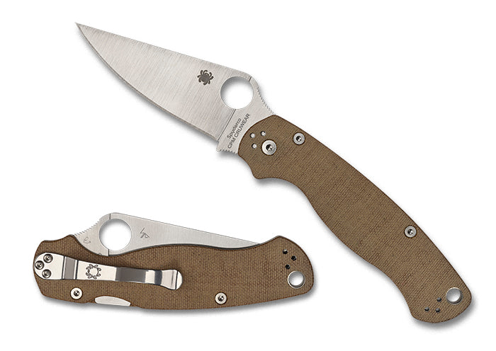 Spyderco Para Military 2 CPM CRU-WEAR Micarta 3.47" Plain Edge Folding Pocket Knife (C81MPCW2)