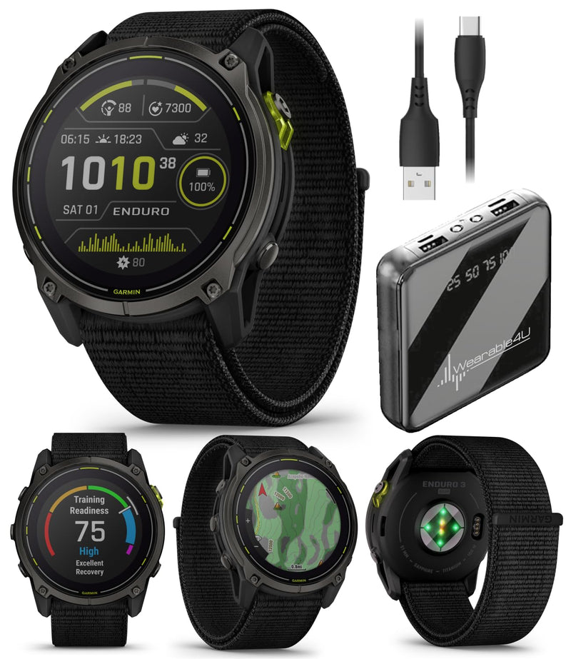 Garmin Enduro 3 - 51 mm, Solar, Sapphire, Ultraperformance GPS Smartwatch, Carbon Gray DLC Titanium with Black UltraFit Nylon Strap Bundle (010-02751-00)